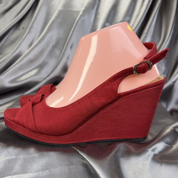 Comfort Plus Predictions Women’s 9  Wedge Slingback Sandals Red Summer Heels NEW - Picture 4 of 14